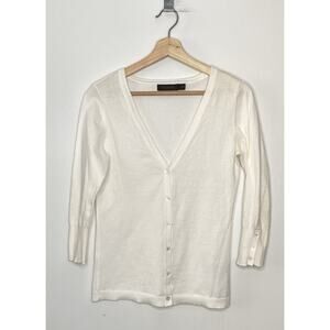 The Limited Women's White Cotton Cardigan Sweater with Square Buttons - Size M